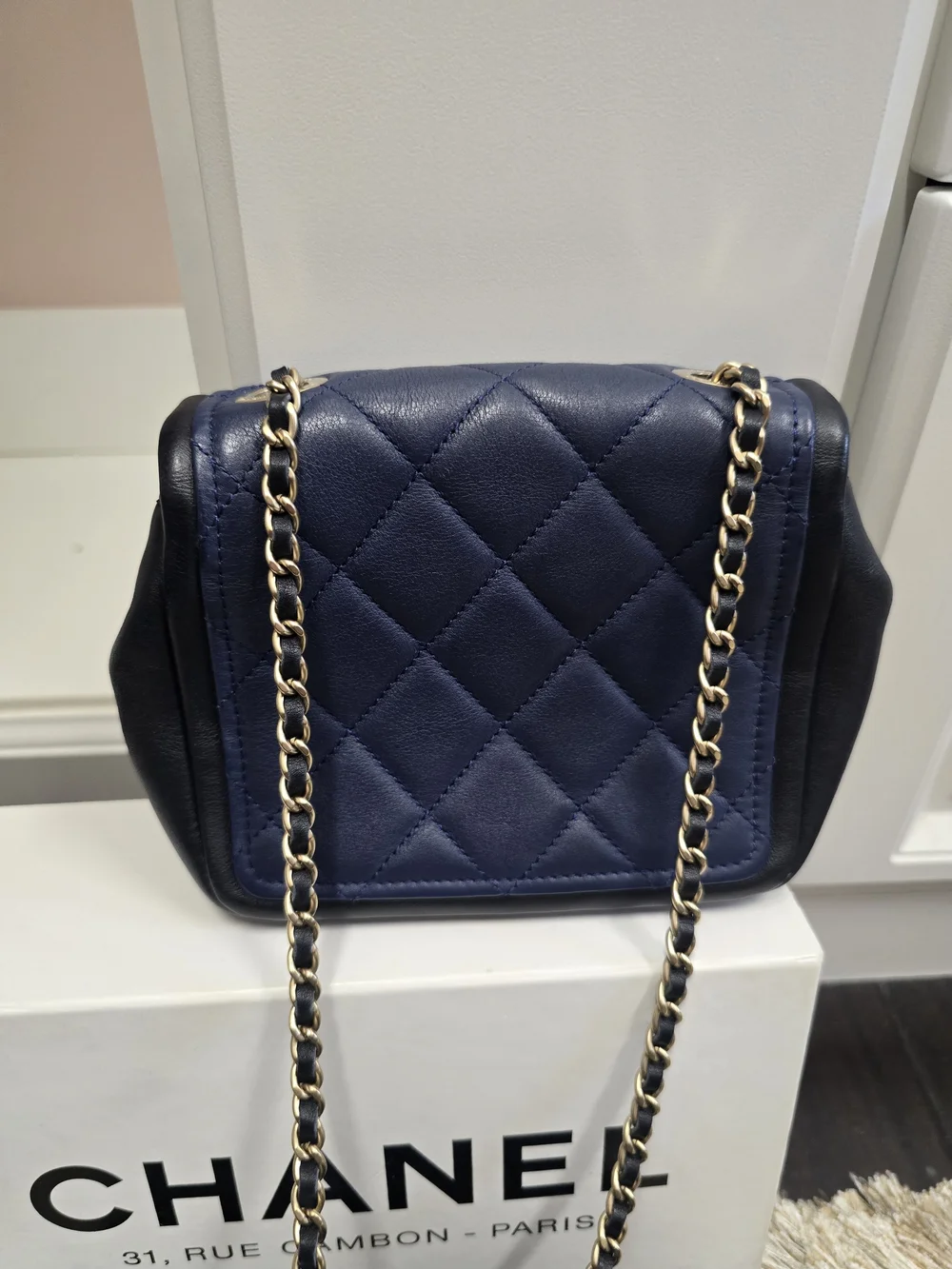 Chanel Quilted Navy Lambskin Mini Bag with Gold CC Turnlock